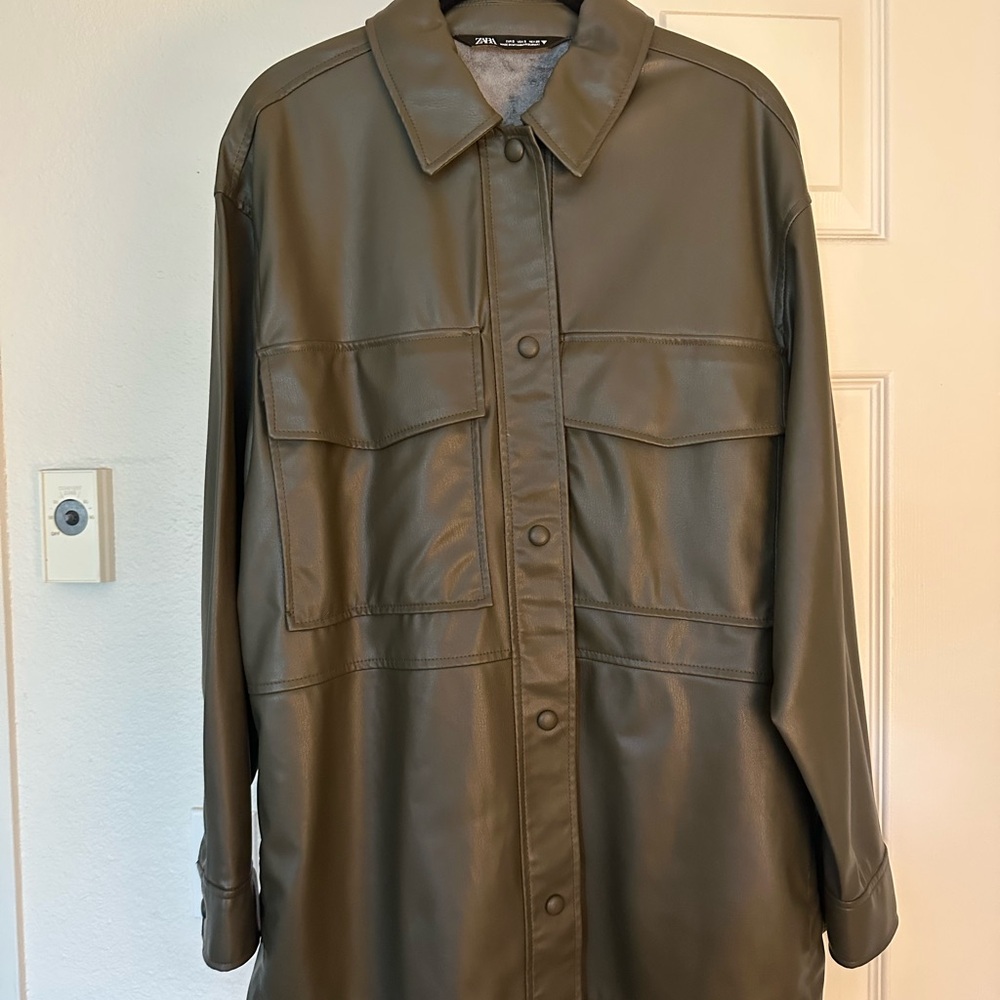 Zara Khaki Faux Leather Jacket
